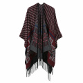 Amazon Top Seller  Best Price Wave Stripe  Knitting Winter Wrap Blanket Cashmere Poncho Shawl With Custom Tassel